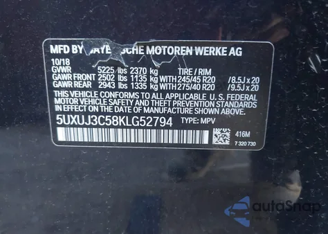 2019 BMW X4 xDrive30I z USA, uszkodzony, nr VIN 5UXUJ3C58KLG52794